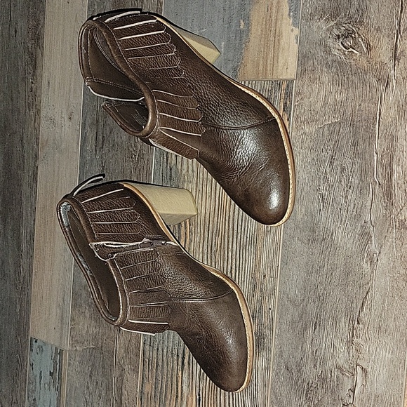 Antonio Melanie Dom Fringe Booties Heel Brown Leather Womens US 8 - Picture 3 of 12